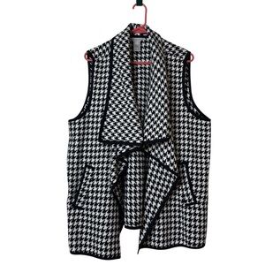 Multiples Black White Houndstooth Open Front Vest Size XL